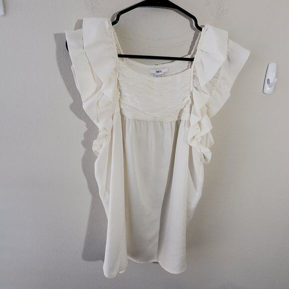BAR III WHITE RUFFLED sleeve‎ tank top Medium - Picture 2 of 5